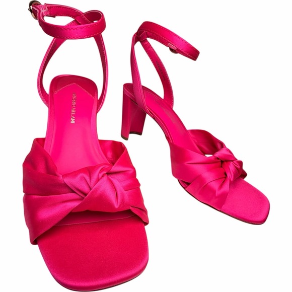 Antonio Melani Tess Fuchsia Satin Bow Ankle Strap Block Heel Sandals 8.5 Wedding - Picture 11 of 11